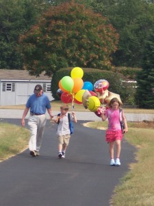 Our family tradition...the new kindergartener is given a bunch of balloons.
