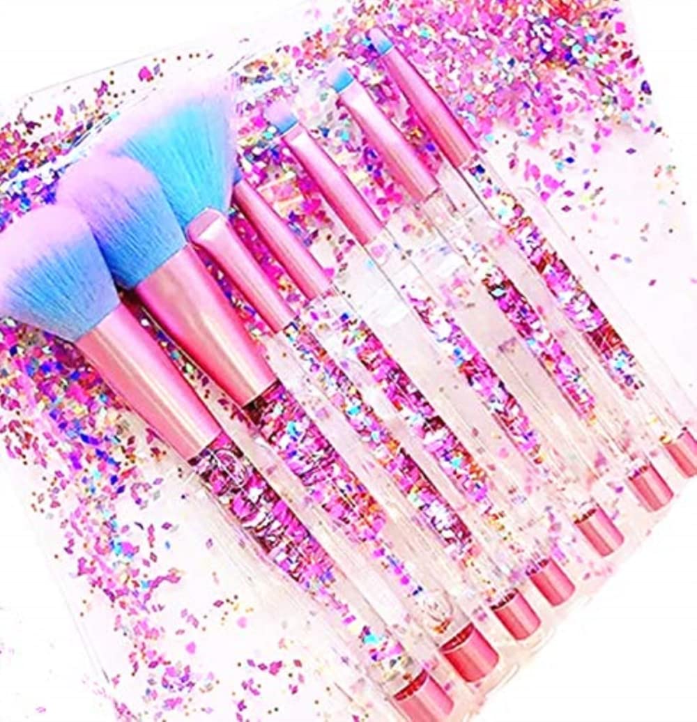 Unicorn Fan Makeup Brush Set, Crystal Sparkles Blush Powder Fan Lip Eye Shadow Eyebrow Eye Blender Brush in Set